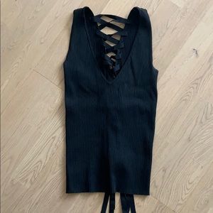 V-Neck Knit Top with Lace up Back